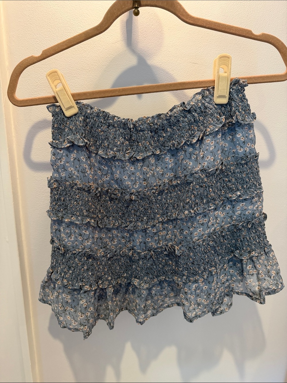 Smocked Blue Floral Ruffle Mini Skirt